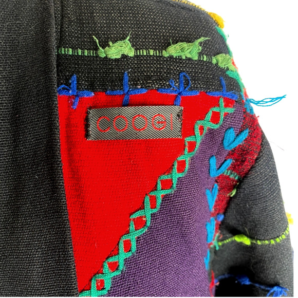 RARE! Vintage 90s COOGI Mens S Woven 3D Sweater Coat Long Duster Cardigan Black - Picture 7 of 16